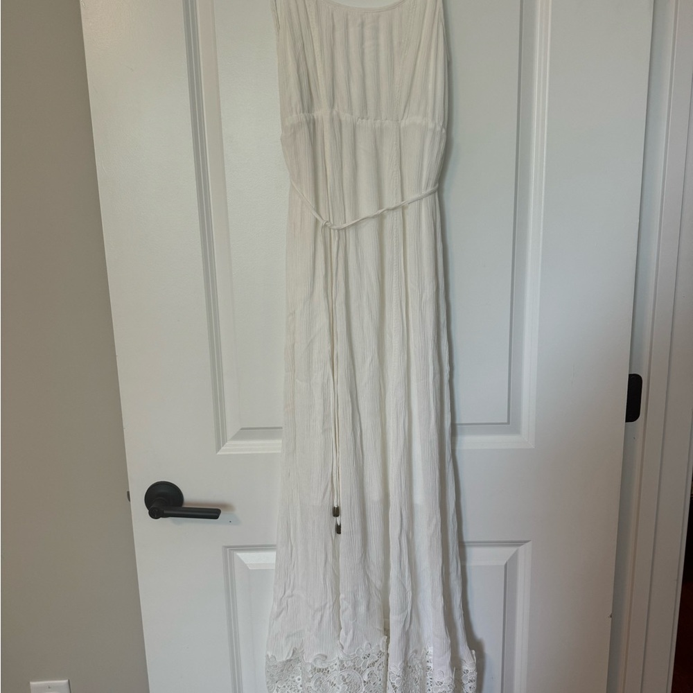 Motherhood Maternity White Ruffled Tiered Gown